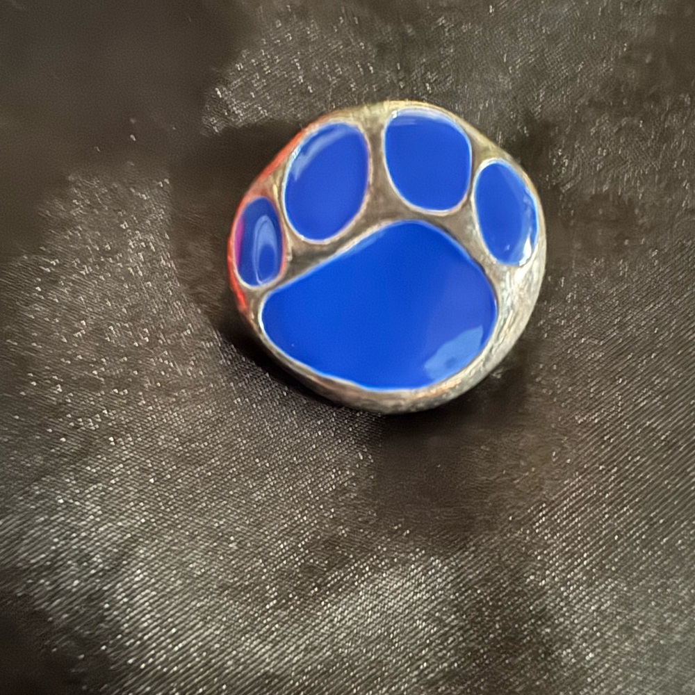 Vintage Silver Paw Print Brooch | Tigers Blue Paw | Hammered Edge | Team Spirit